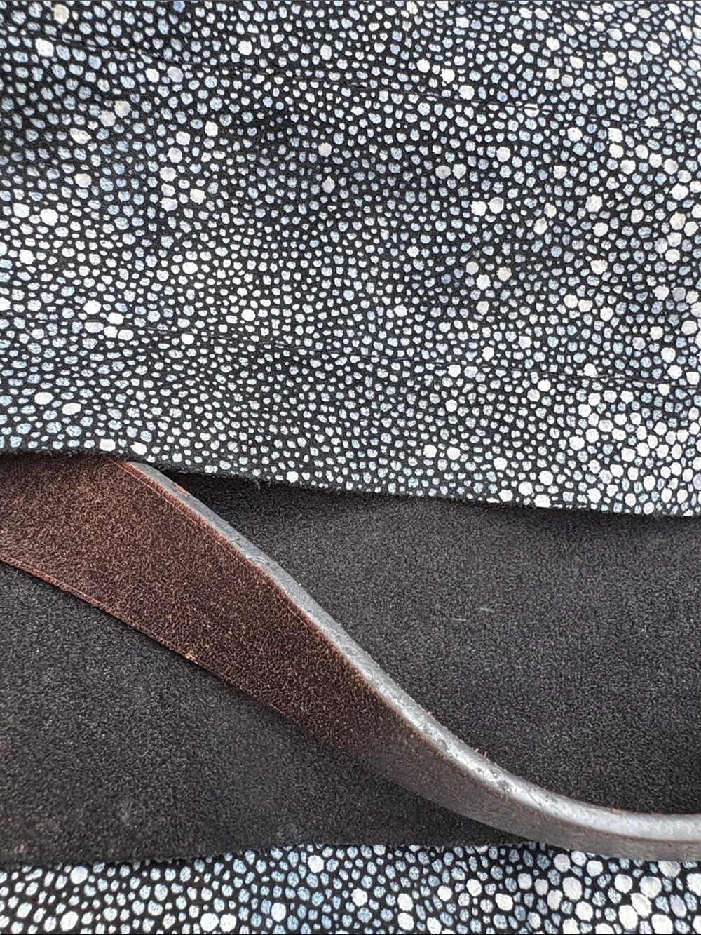 Linde Gallery Speckled Navy Hobo Suede Tote with Brown Trim